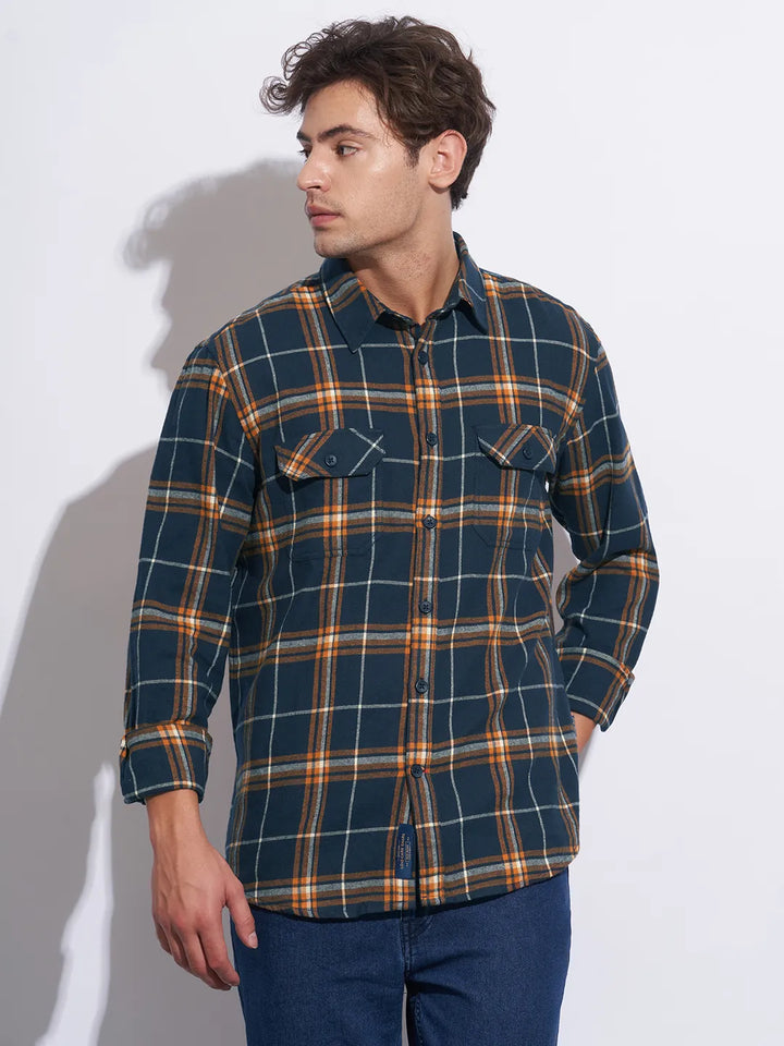 Blue Moderno Fit Regular Collar Long Sleeves Cotton Men's Shirt by Being Human Clothing