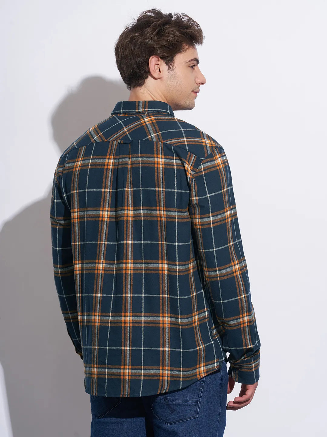 Blue Moderno Fit Regular Collar Long Sleeves Cotton Men's Shirt by Being Human Clothing