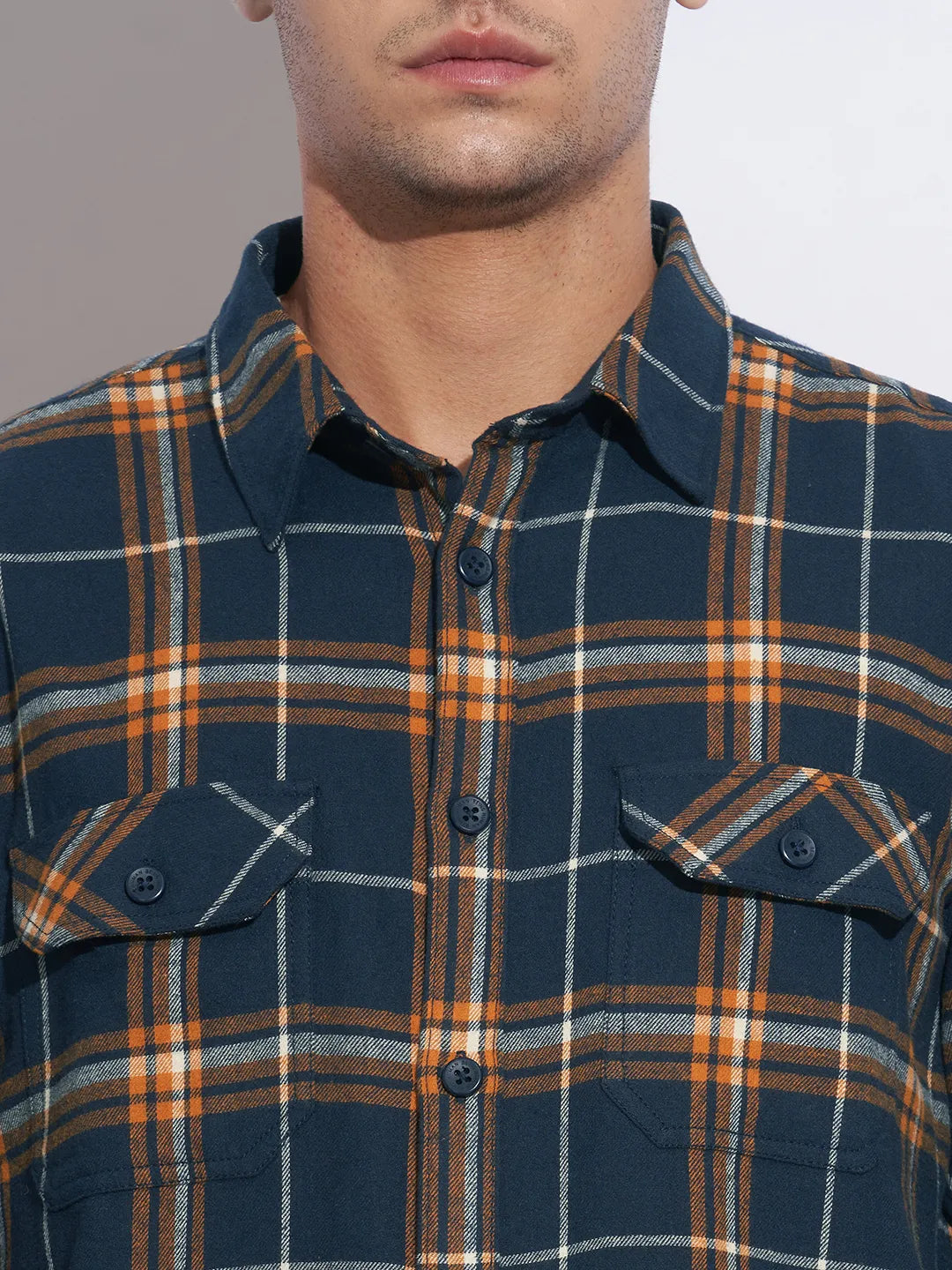 Blue Moderno Fit Regular Collar Long Sleeves Cotton Men's Shirt by Being Human Clothing