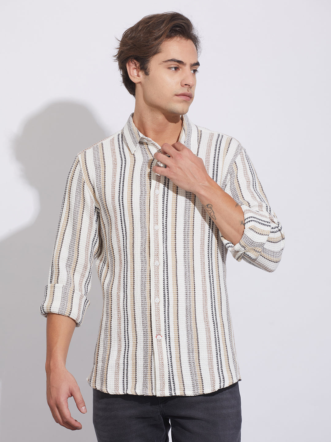 Off White Moderno Fit Regular Collar Shirt for Men by Being Human Clothing