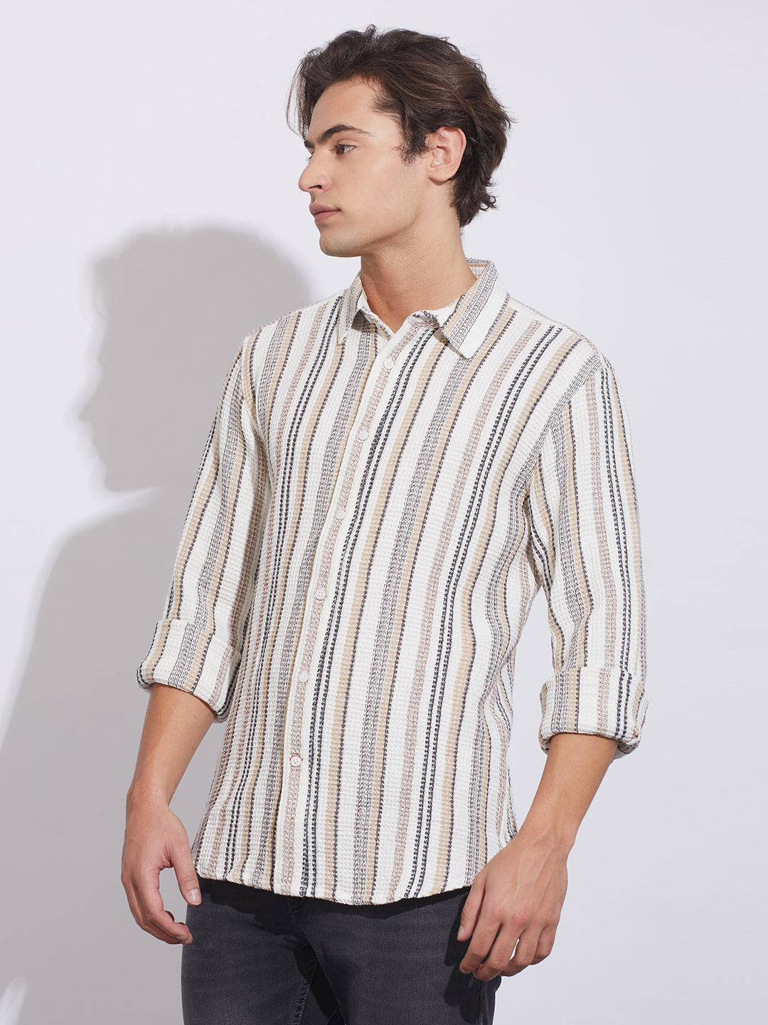 Off White Moderno Fit Regular Collar Shirt for Men by Being Human Clothing