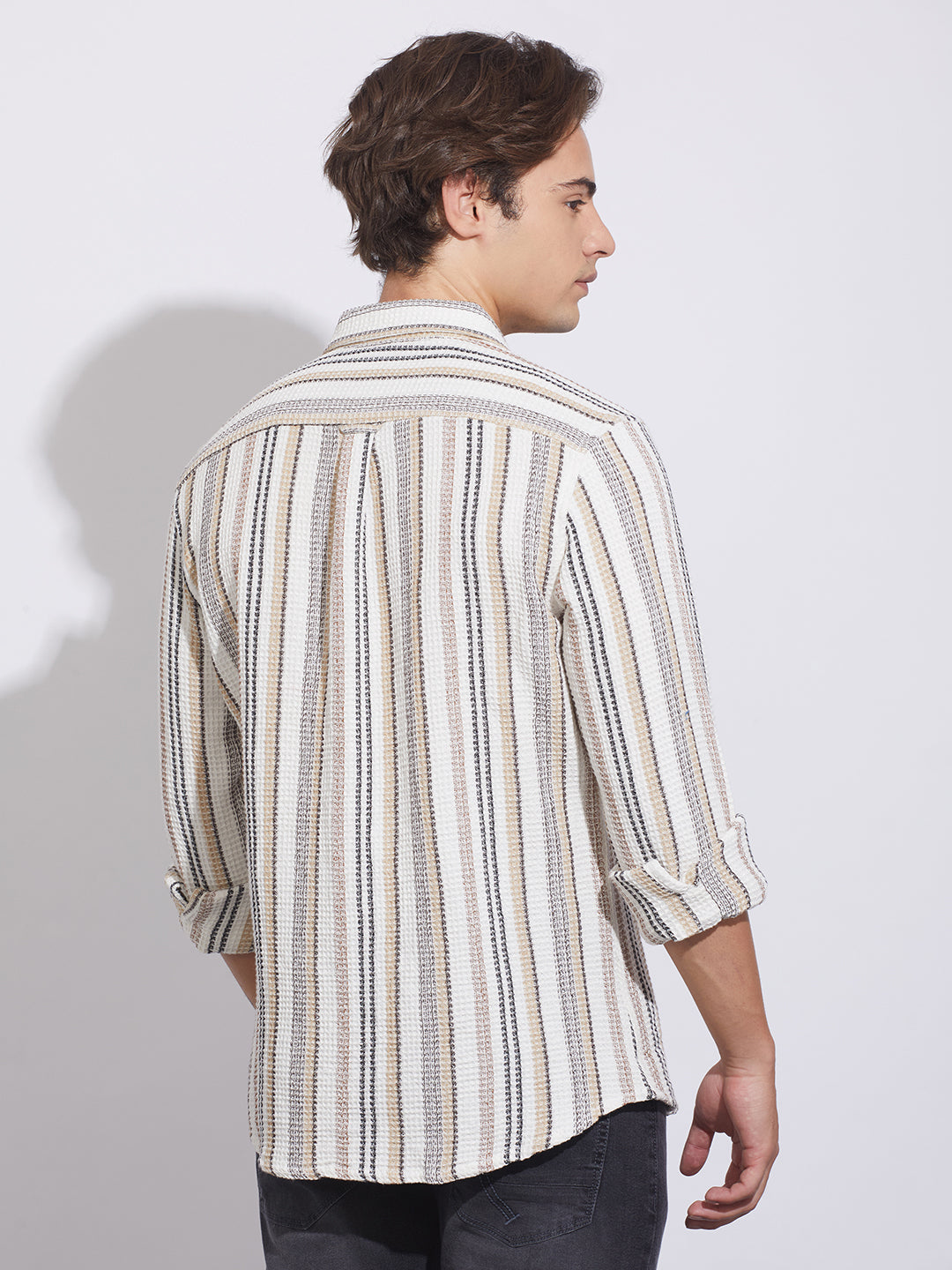 Off White Moderno Fit Regular Collar Shirt for Men by Being Human Clothing