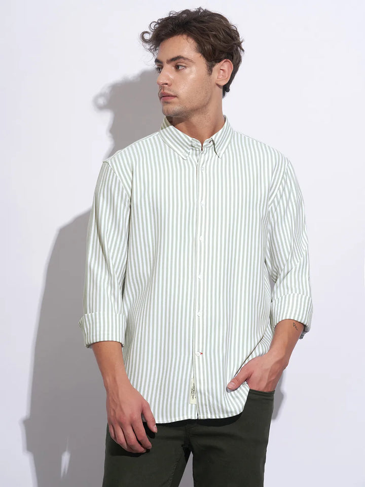 Green Moderno Fit Regular Collar Long Sleeves Cotton Men's Shirt by Being Human Clothing