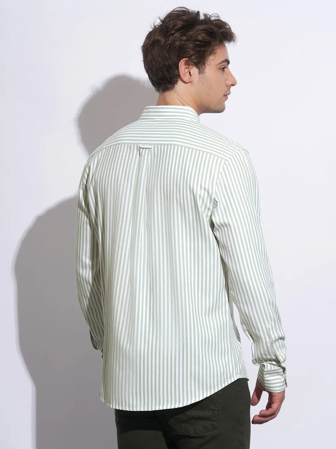 Green Moderno Fit Regular Collar Long Sleeves Cotton Men's Shirt by Being Human Clothing