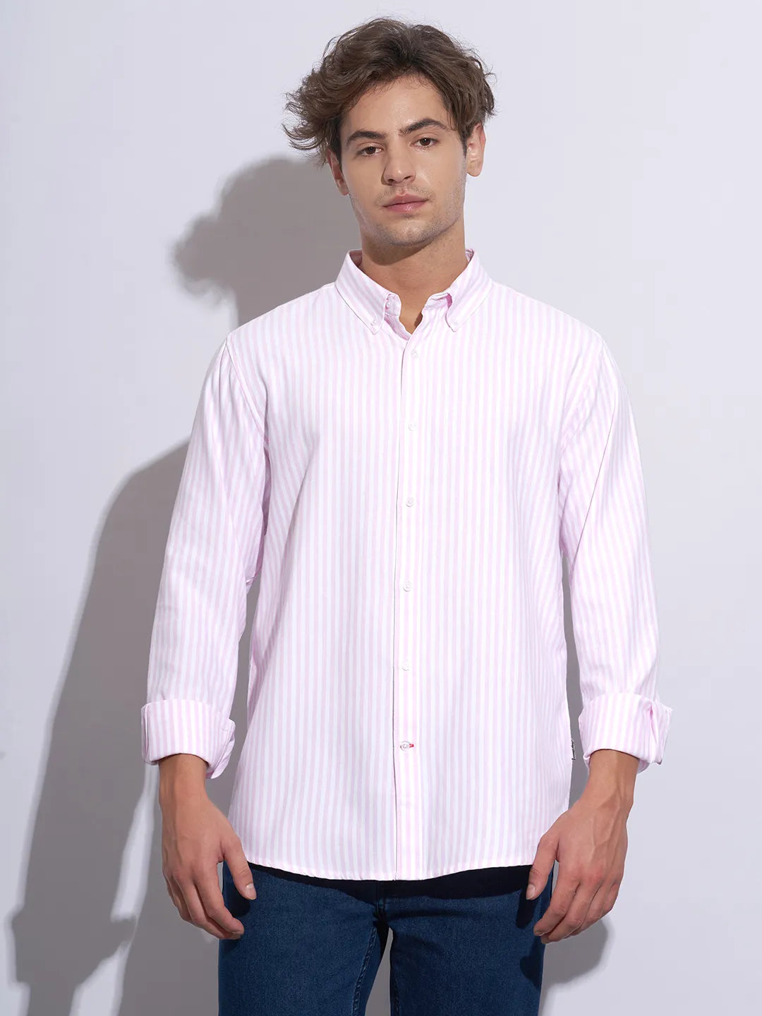 Pink Moderno Fit Regular Collar Long Sleeves Cotton Men's Shirt by Being Human Clothing