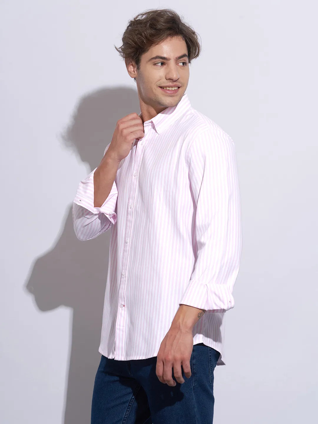 Pink Moderno Fit Regular Collar Long Sleeves Cotton Men's Shirt by Being Human Clothing