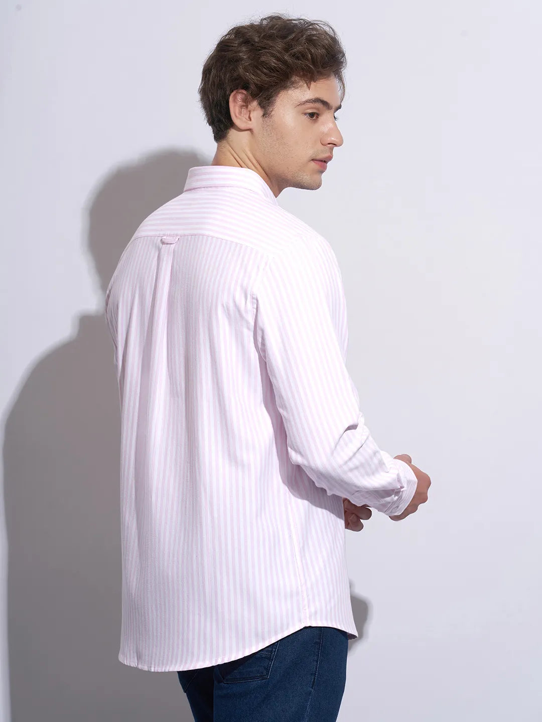 Pink Moderno Fit Regular Collar Long Sleeves Cotton Men's Shirt by Being Human Clothing