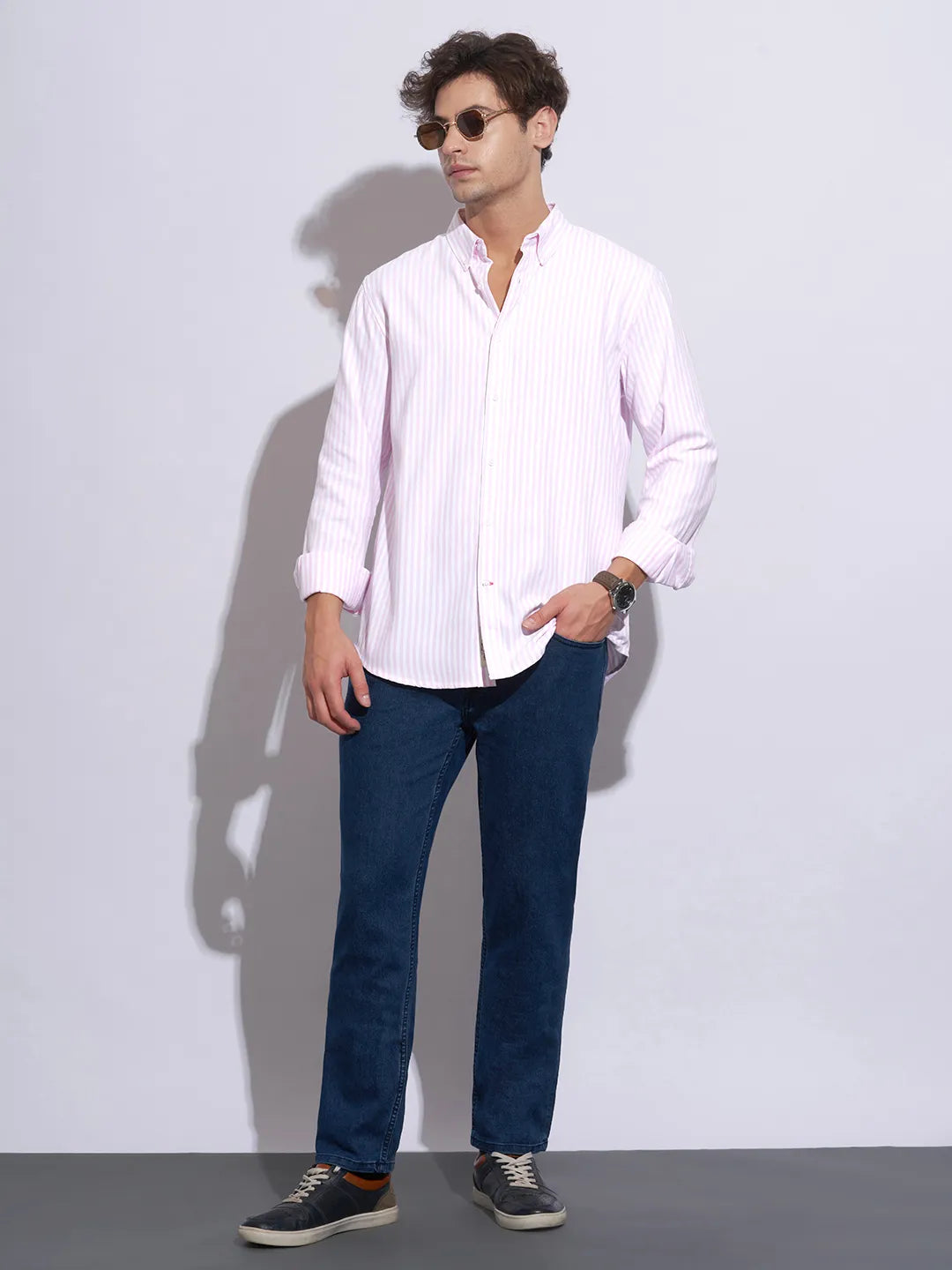 Pink Moderno Fit Regular Collar Long Sleeves Cotton Men's Shirt by Being Human Clothing
