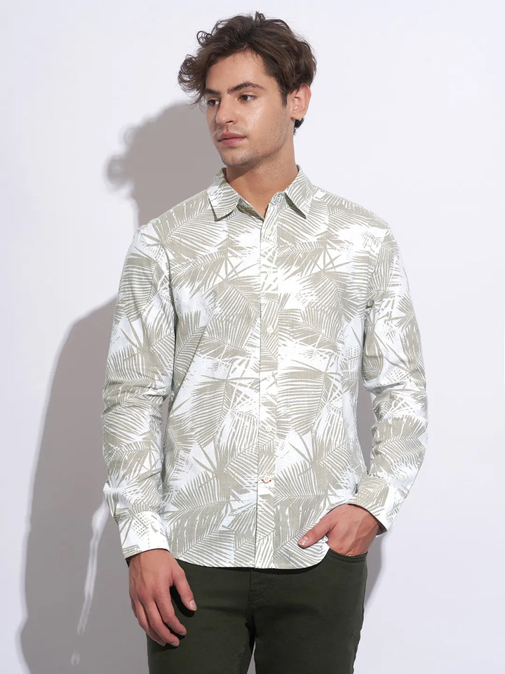 Khaki Moderno Fit Regular Collar Long Sleeves Cotton Men's Shirt by Being Human Clothing