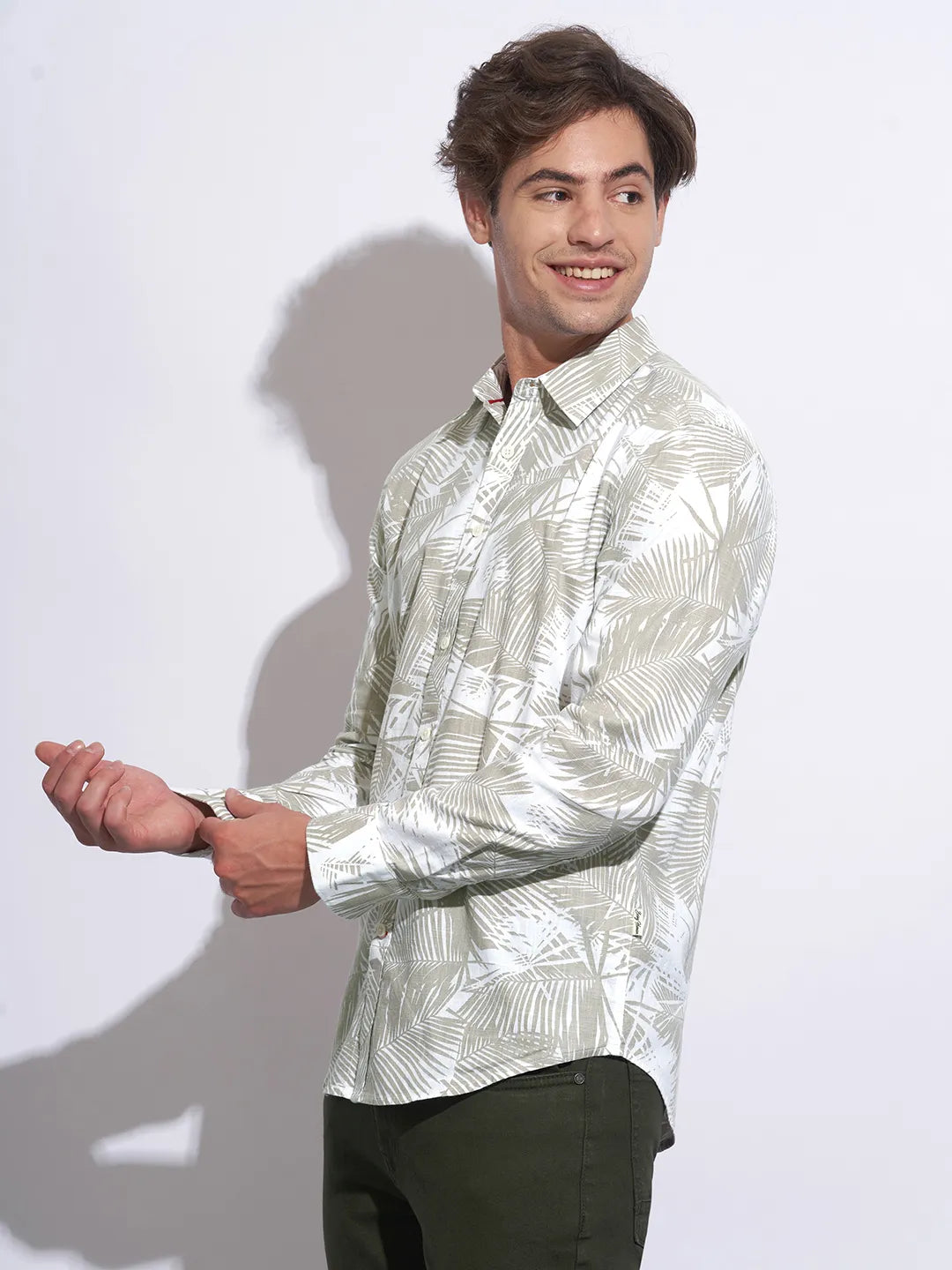 Khaki Moderno Fit Regular Collar Long Sleeves Cotton Men's Shirt by Being Human Clothing