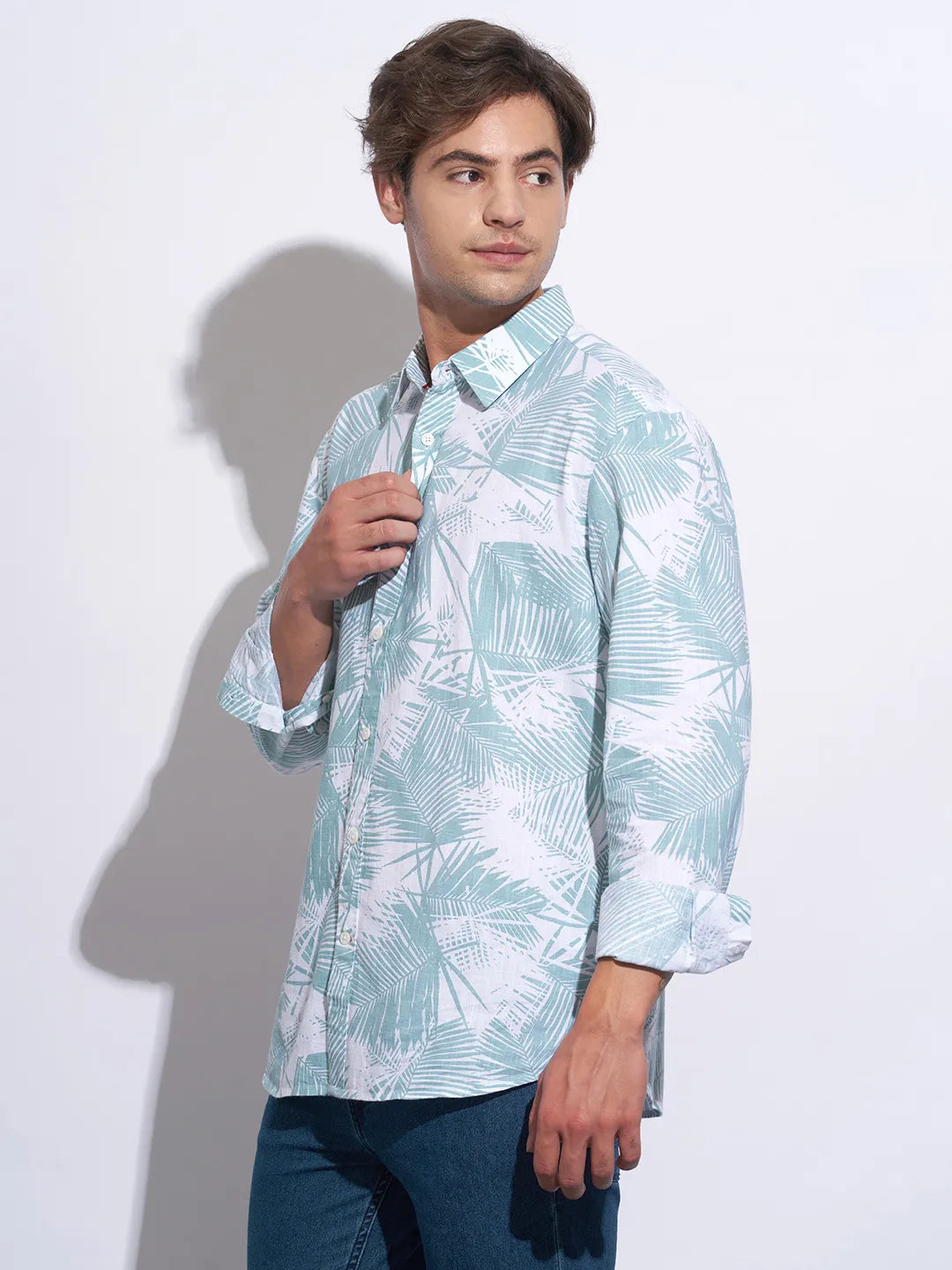 Green Moderno Fit Regular Collar Long Sleeves Cotton Men's Shirt by Being Human Clothing