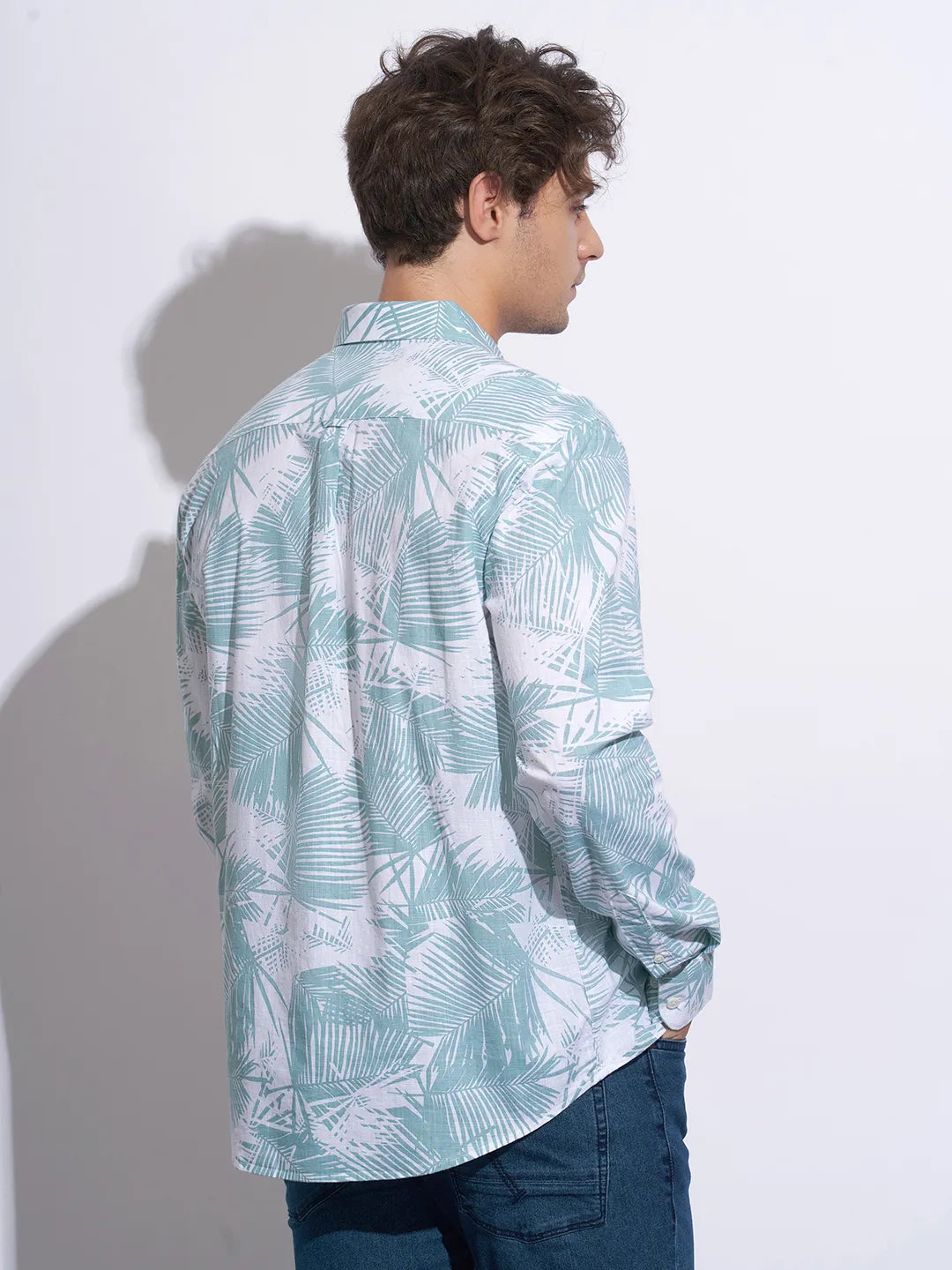 Green Moderno Fit Regular Collar Long Sleeves Cotton Men's Shirt by Being Human Clothing