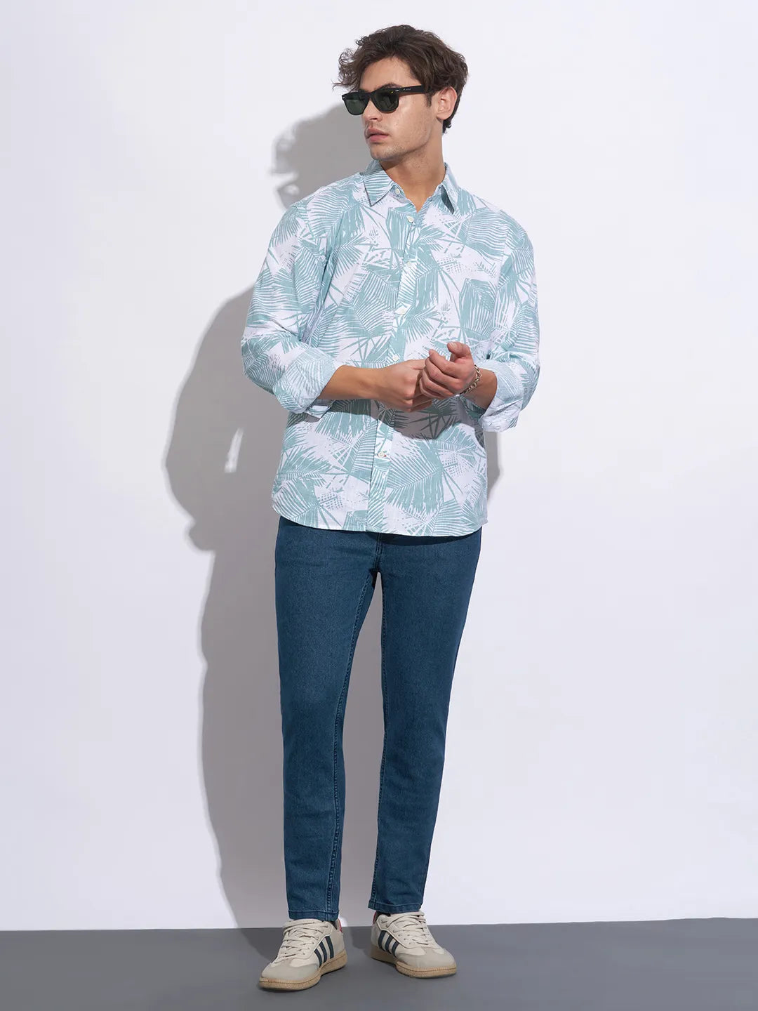 Green Moderno Fit Regular Collar Long Sleeves Cotton Men's Shirt by Being Human Clothing