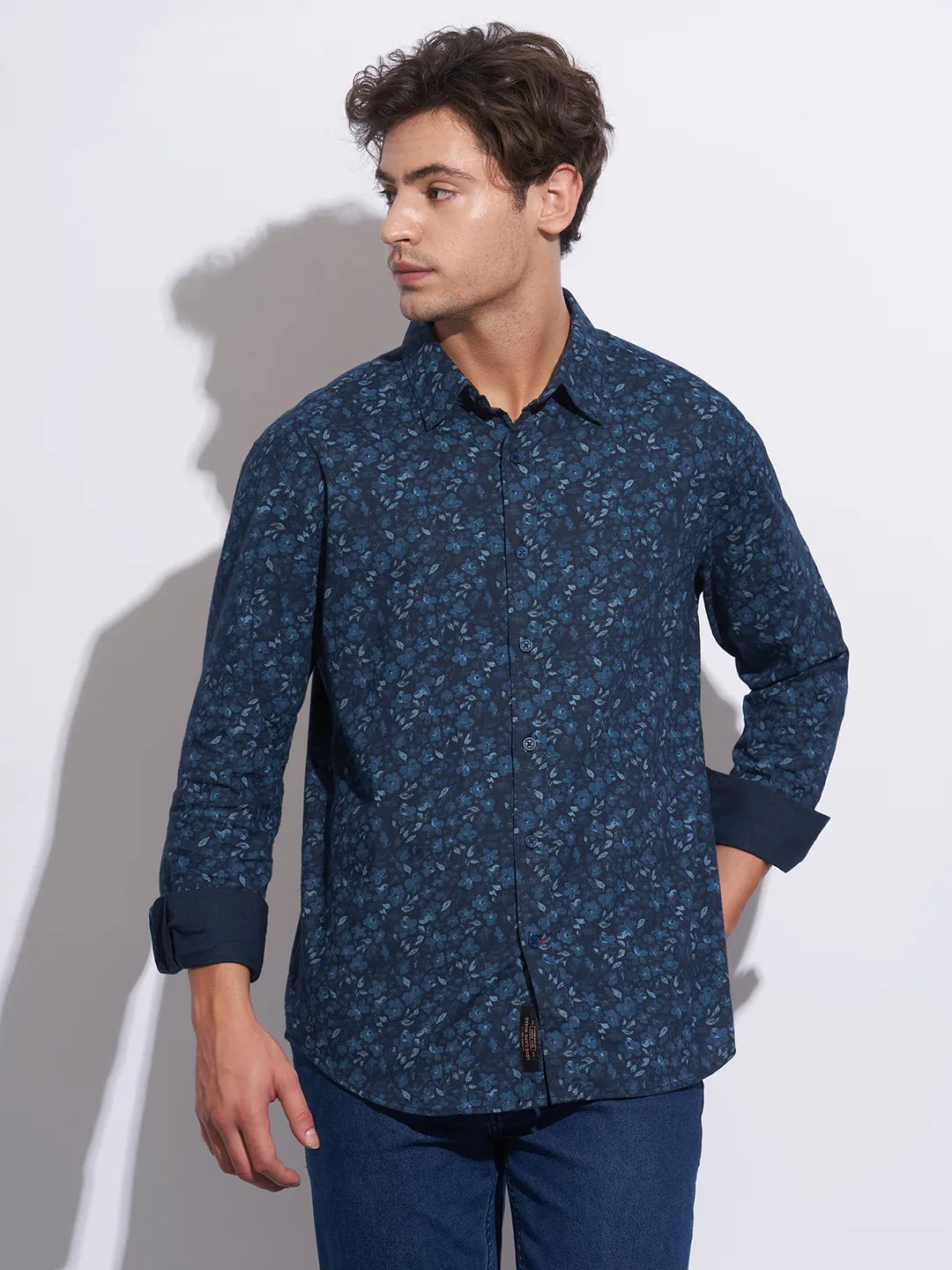 Blue Moderno Fit Regular Collar Long Sleeves Cotton Men's Shirt by Being Human Clothing