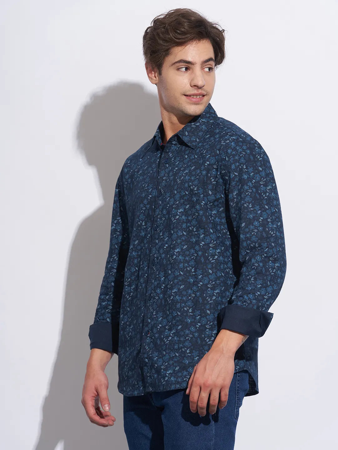 Blue Moderno Fit Regular Collar Long Sleeves Cotton Men's Shirt by Being Human Clothing