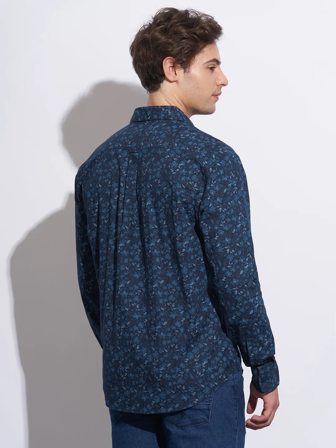 Blue Moderno Fit Regular Collar Long Sleeves Cotton Men's Shirt by Being Human Clothing