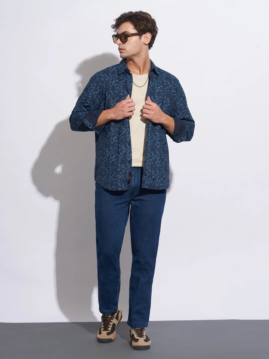 Blue Moderno Fit Regular Collar Long Sleeves Cotton Men's Shirt by Being Human Clothing