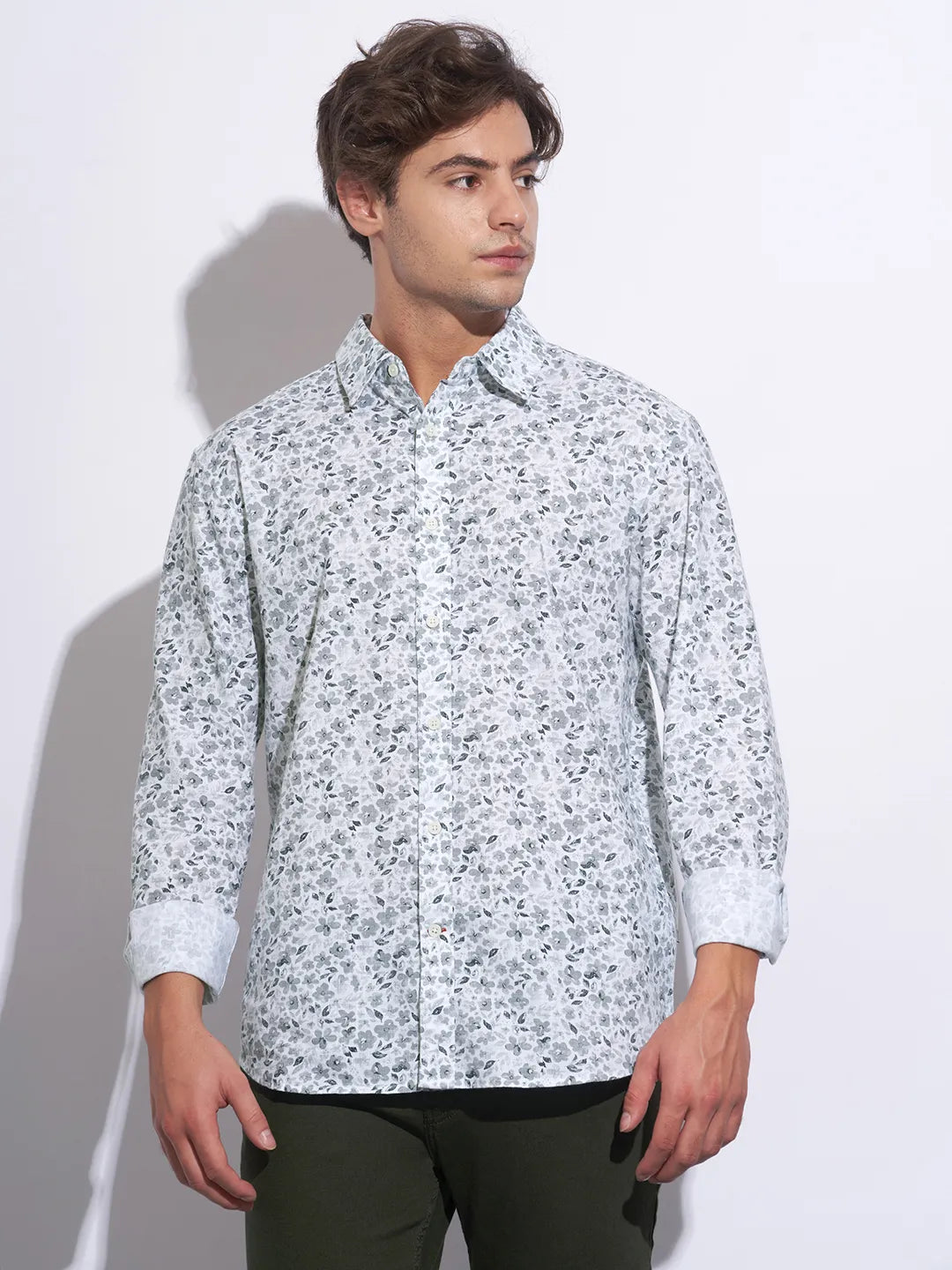 White Moderno Fit Regular Collar Long Sleeves Cotton Men's Shirt by Being Human Clothing