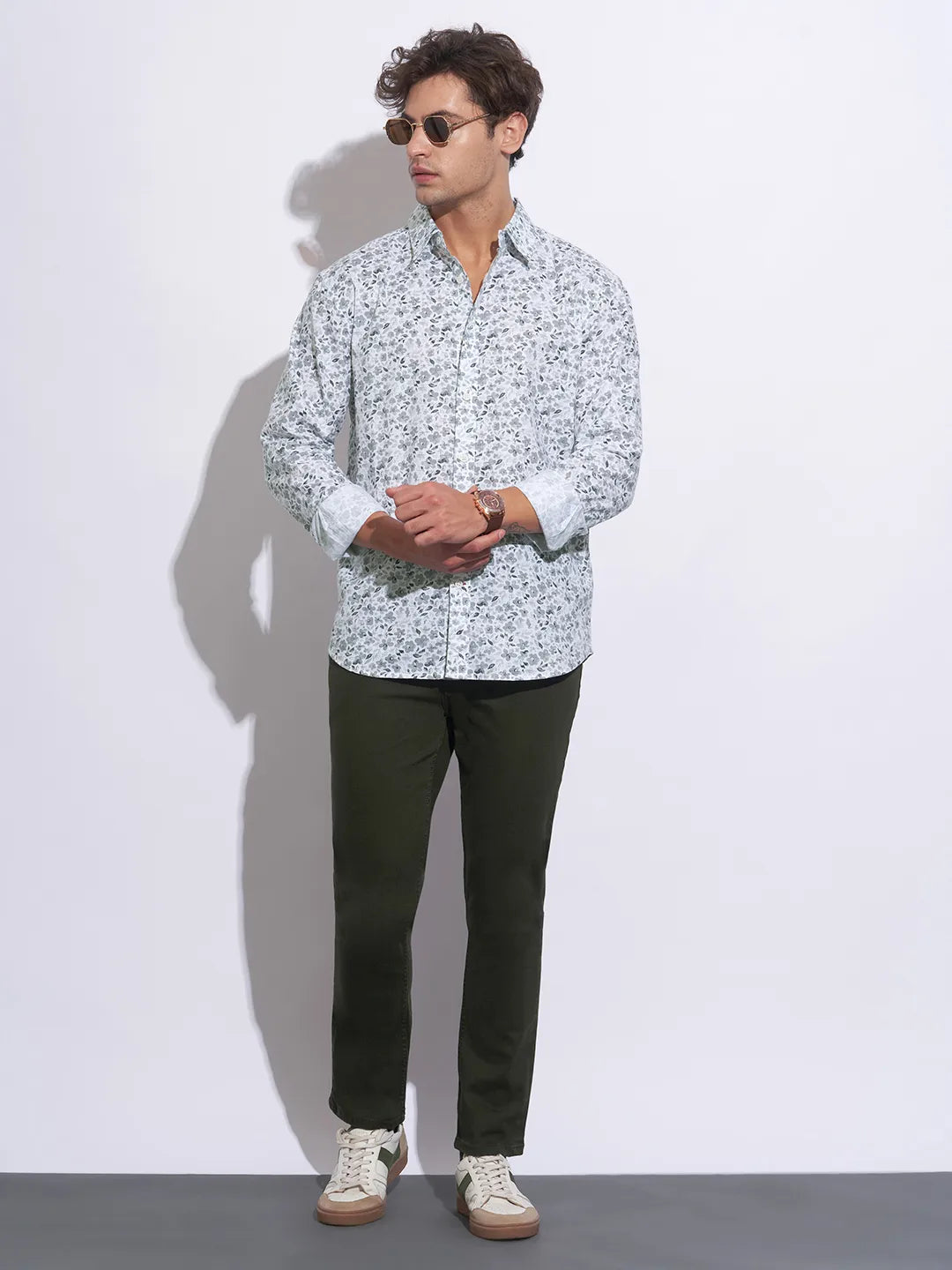 White Moderno Fit Regular Collar Long Sleeves Cotton Men's Shirt by Being Human Clothing