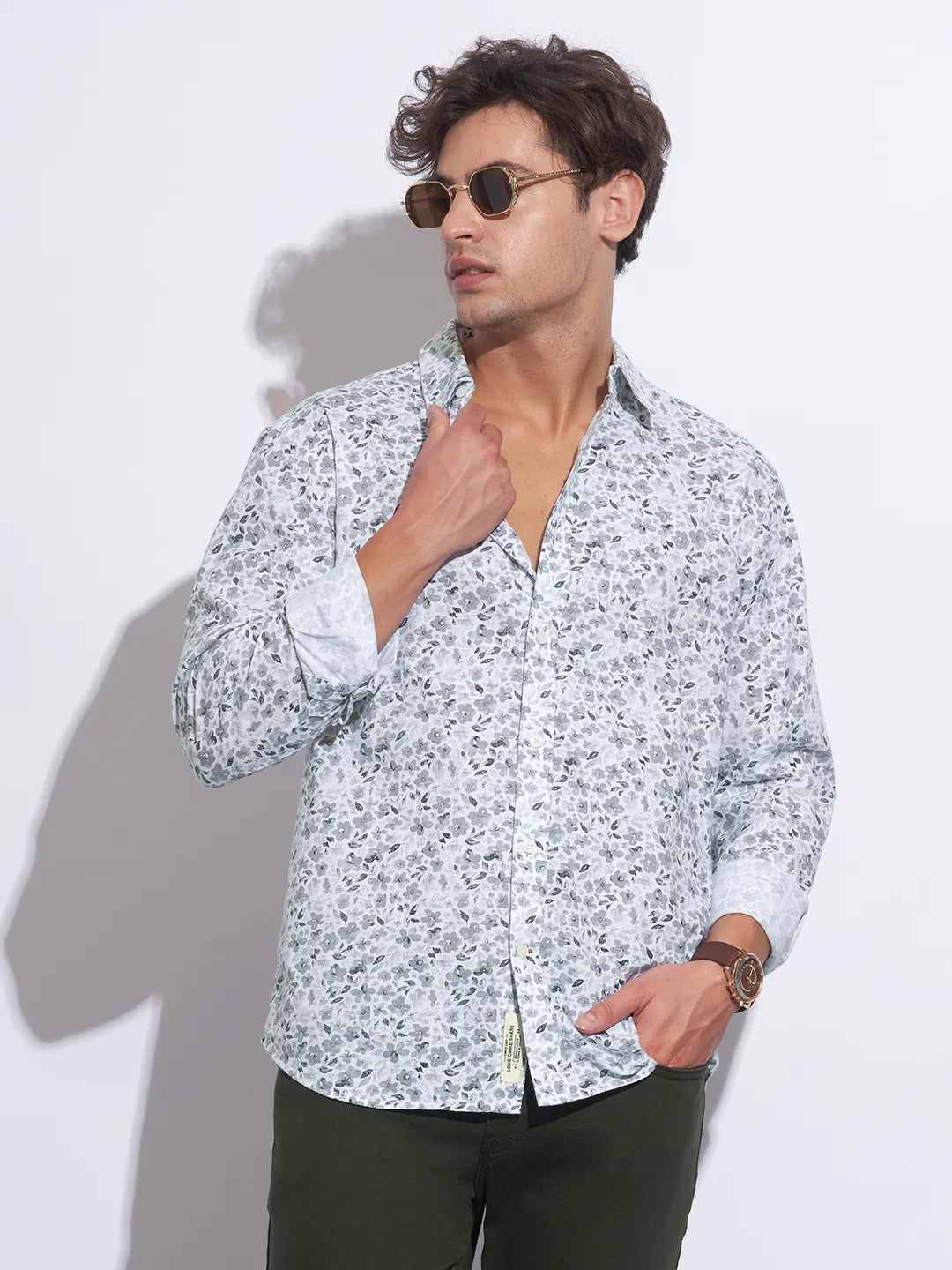 White Moderno Fit Regular Collar Long Sleeves Cotton Men's Shirt by Being Human Clothing