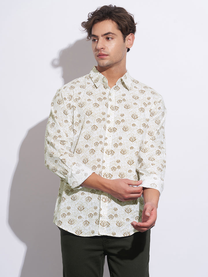 Brown Moderno Fit Regular Collar Long Sleeves Cotton Men's Shirt