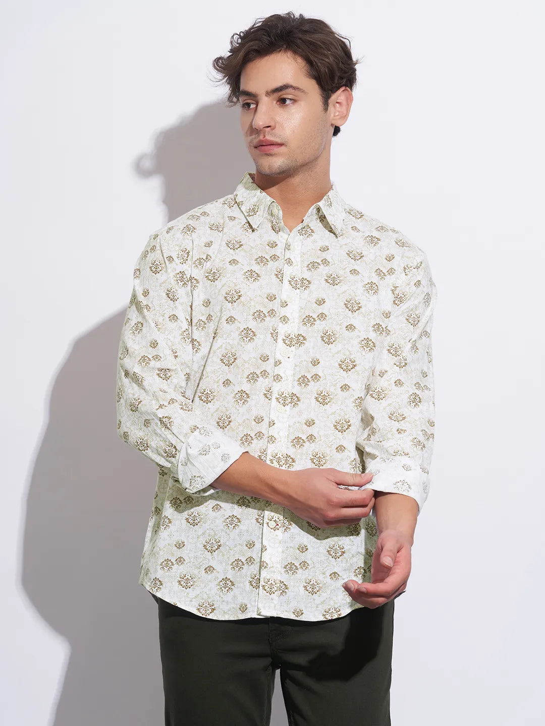 Brown Moderno Fit Regular Collar Long Sleeves Cotton Men's Shirt by Being Human Clothing