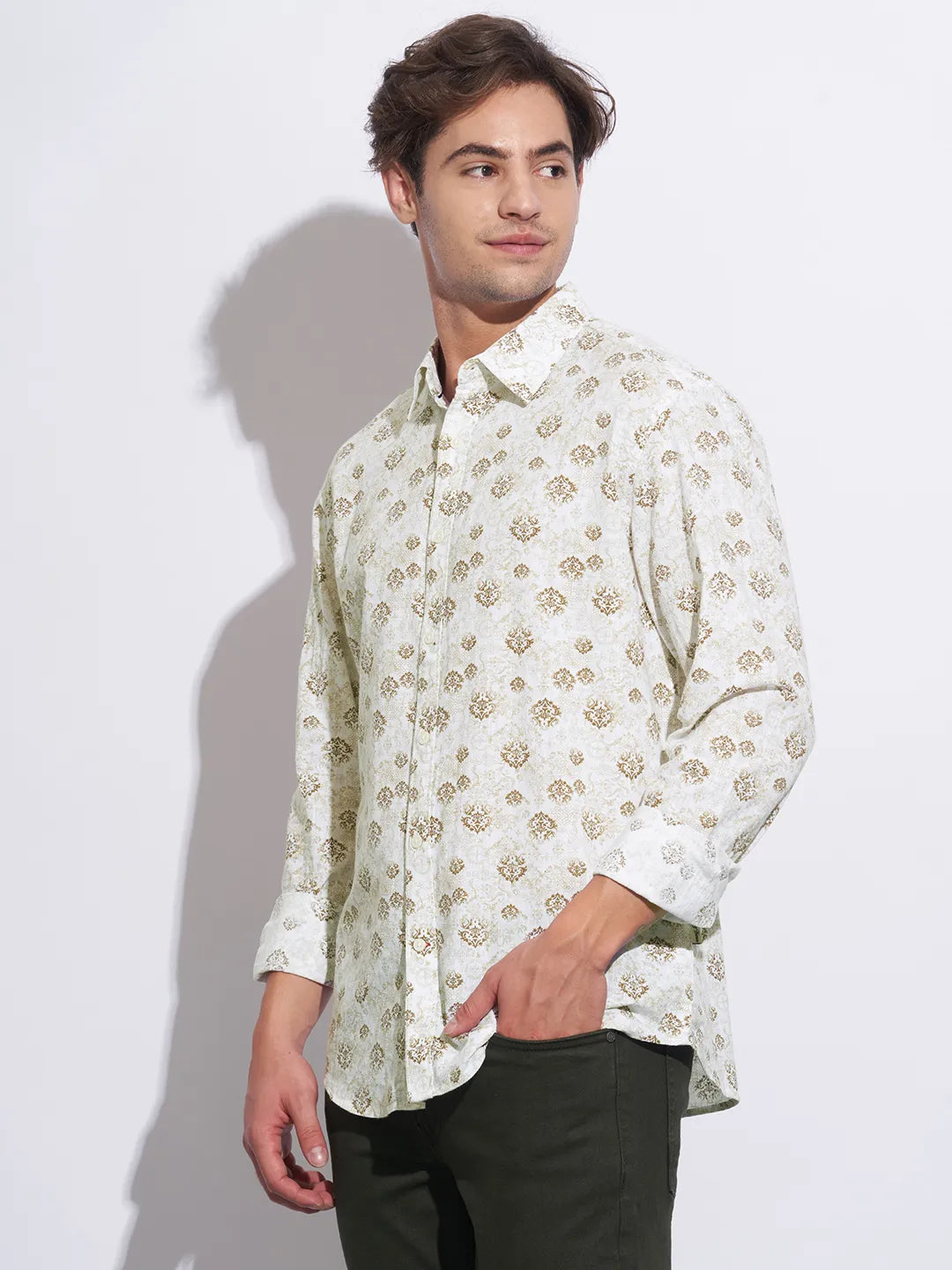 Brown Moderno Fit Regular Collar Long Sleeves Cotton Men's Shirt by Being Human Clothing