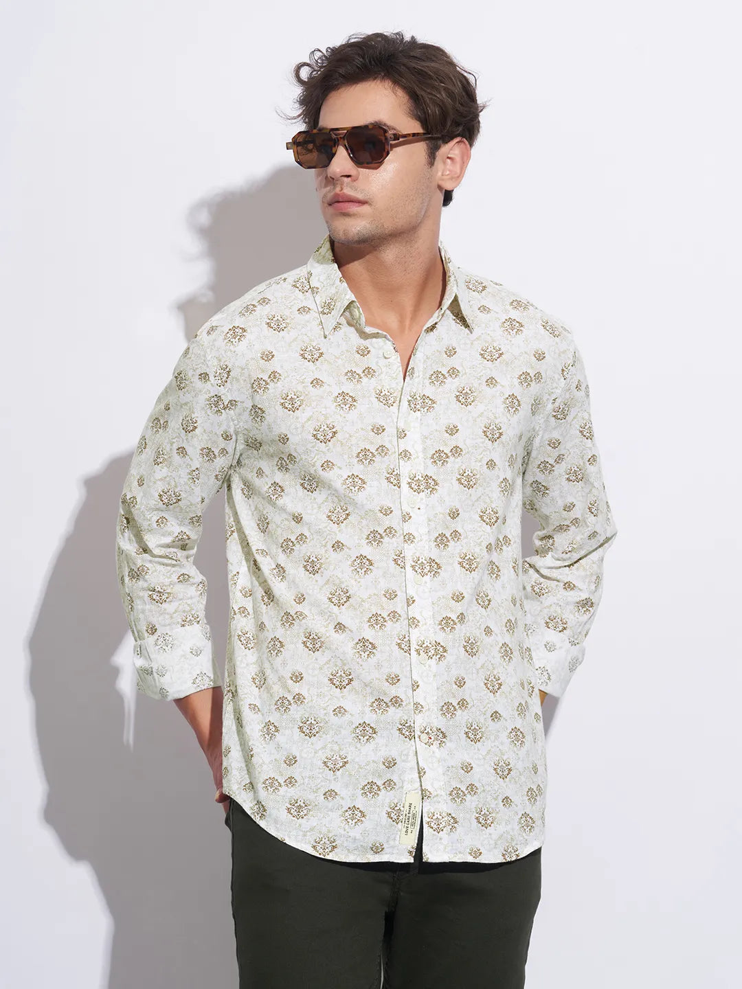 Brown Moderno Fit Regular Collar Long Sleeves Cotton Men's Shirt by Being Human Clothing