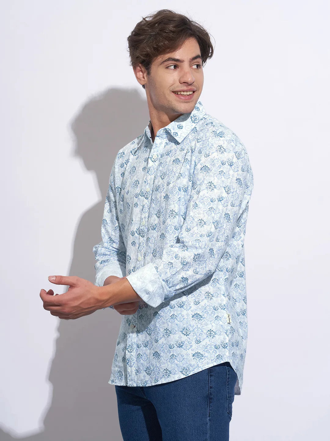 Blue Moderno Fit Regular Collar Long Sleeves Cotton Men's Shirt by Being Human Clothing