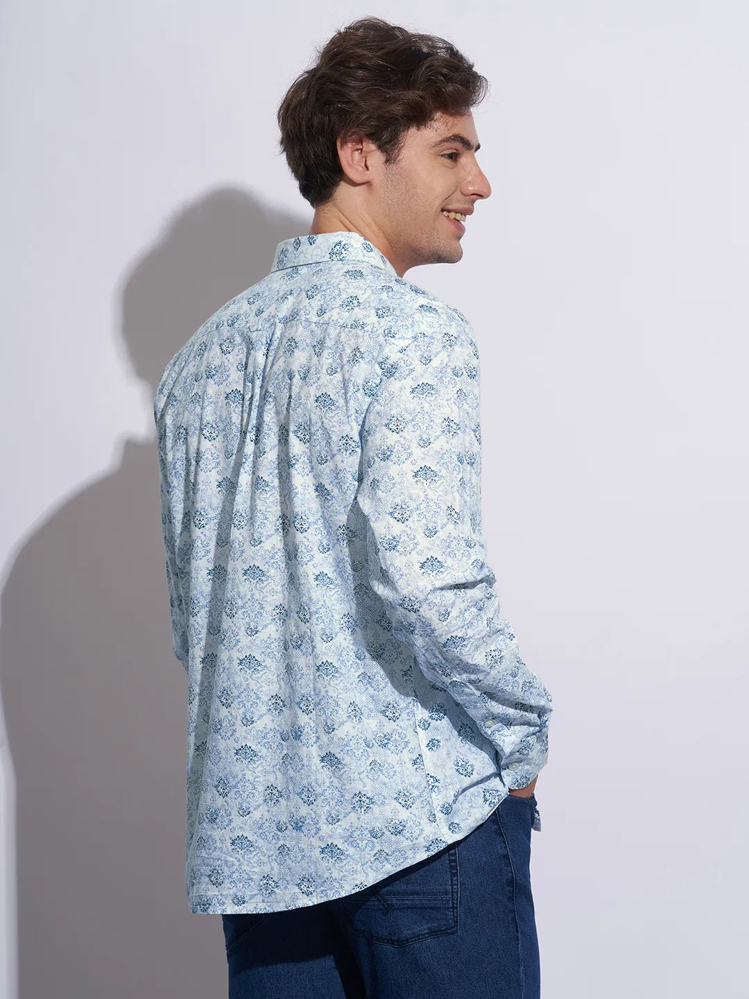 Blue Moderno Fit Regular Collar Long Sleeves Cotton Men's Shirt by Being Human Clothing