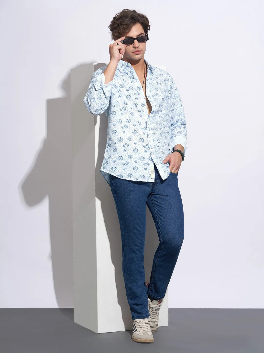 Blue Moderno Fit Regular Collar Long Sleeves Cotton Men's Shirt by Being Human Clothing