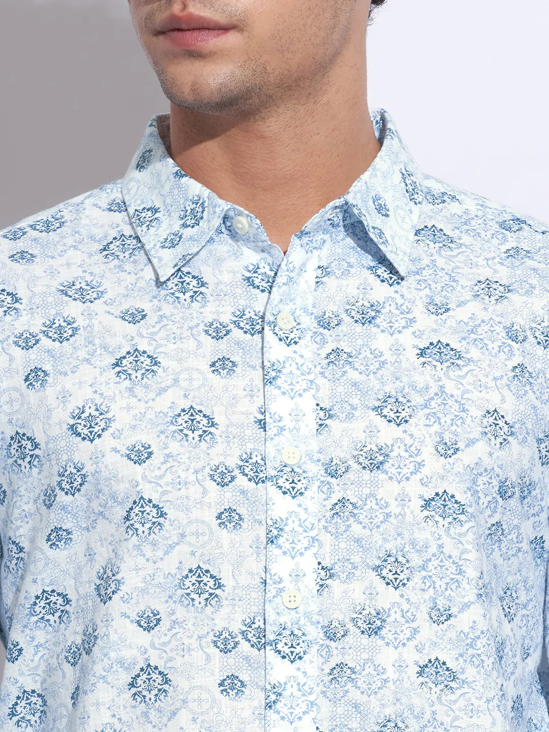 Blue Moderno Fit Regular Collar Long Sleeves Cotton Men's Shirt by Being Human Clothing