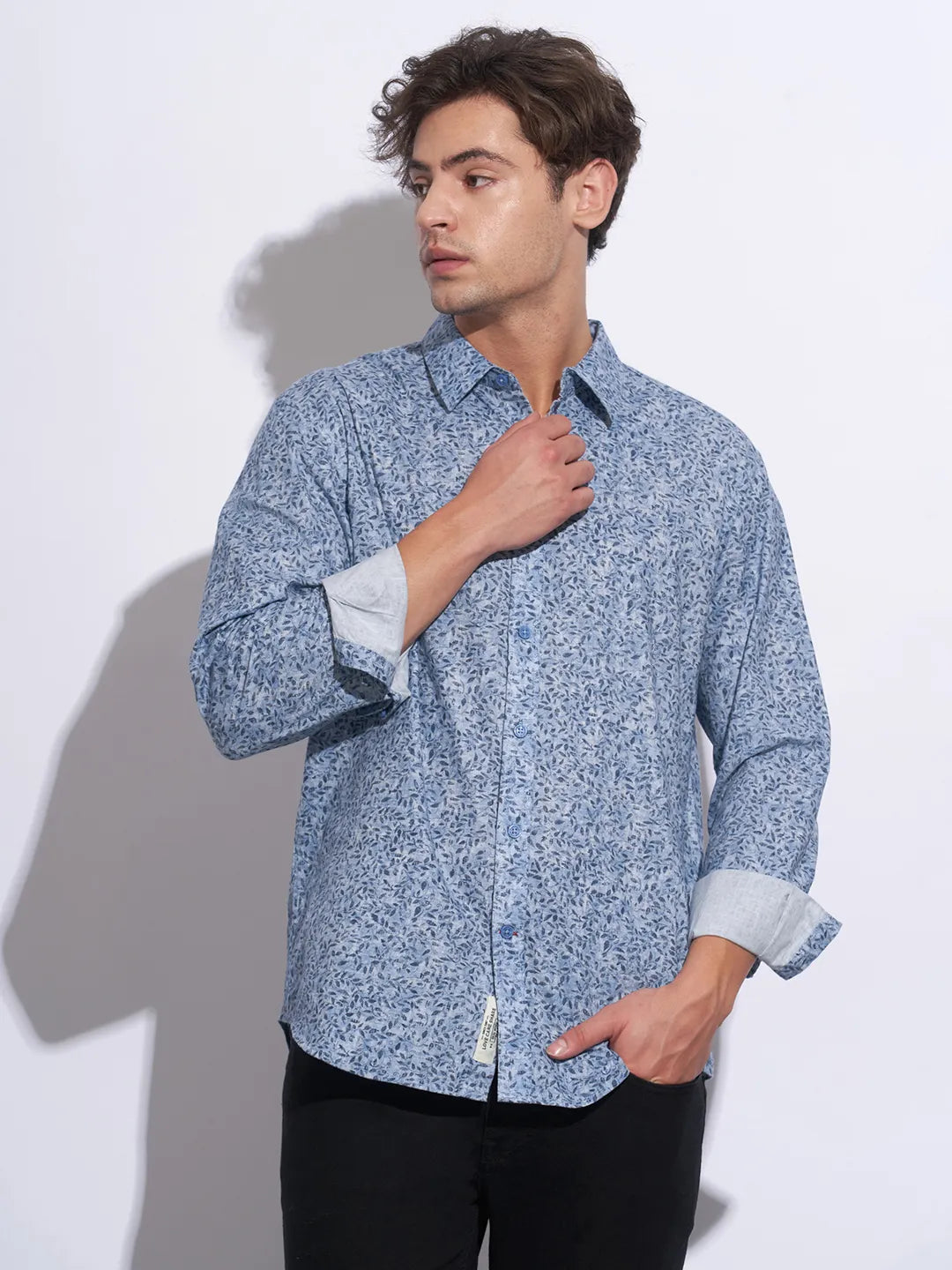 Blue Moderno Fit Regular Collar Long Sleeves Cotton Men's Shirt by Being Human Clothing
