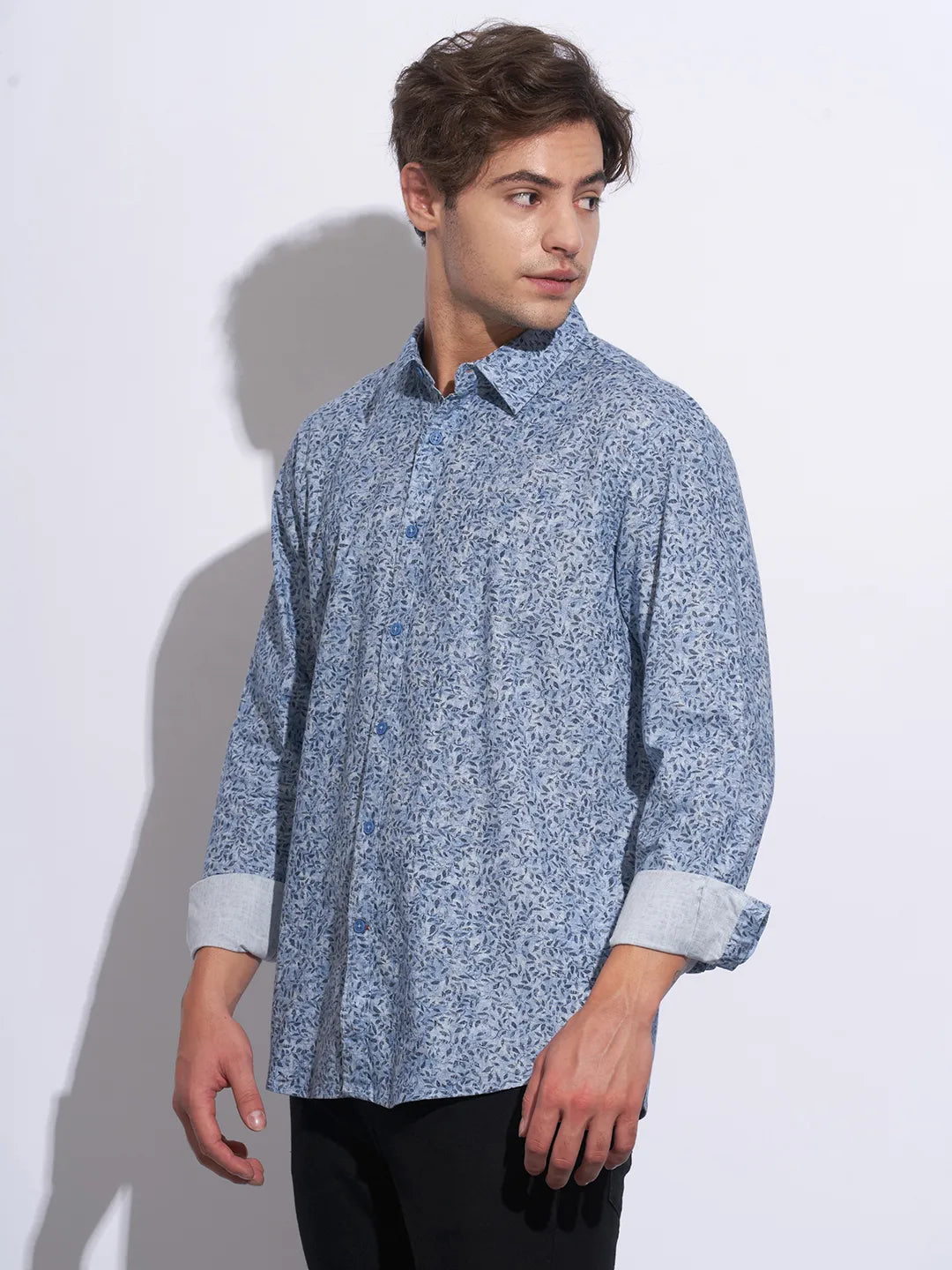 Blue Moderno Fit Regular Collar Long Sleeves Cotton Men's Shirt by Being Human Clothing