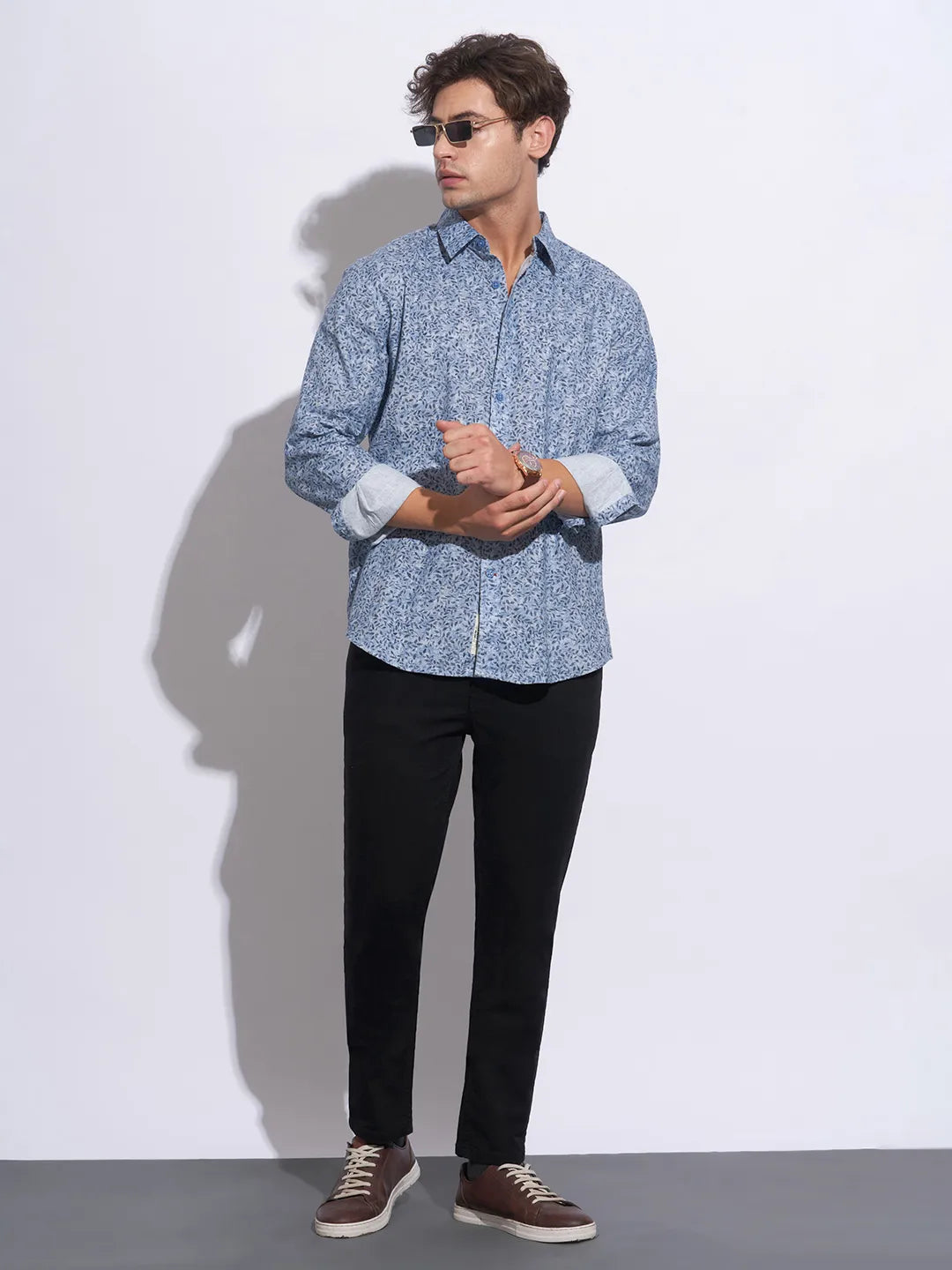 Blue Moderno Fit Regular Collar Long Sleeves Cotton Men's Shirt by Being Human Clothing