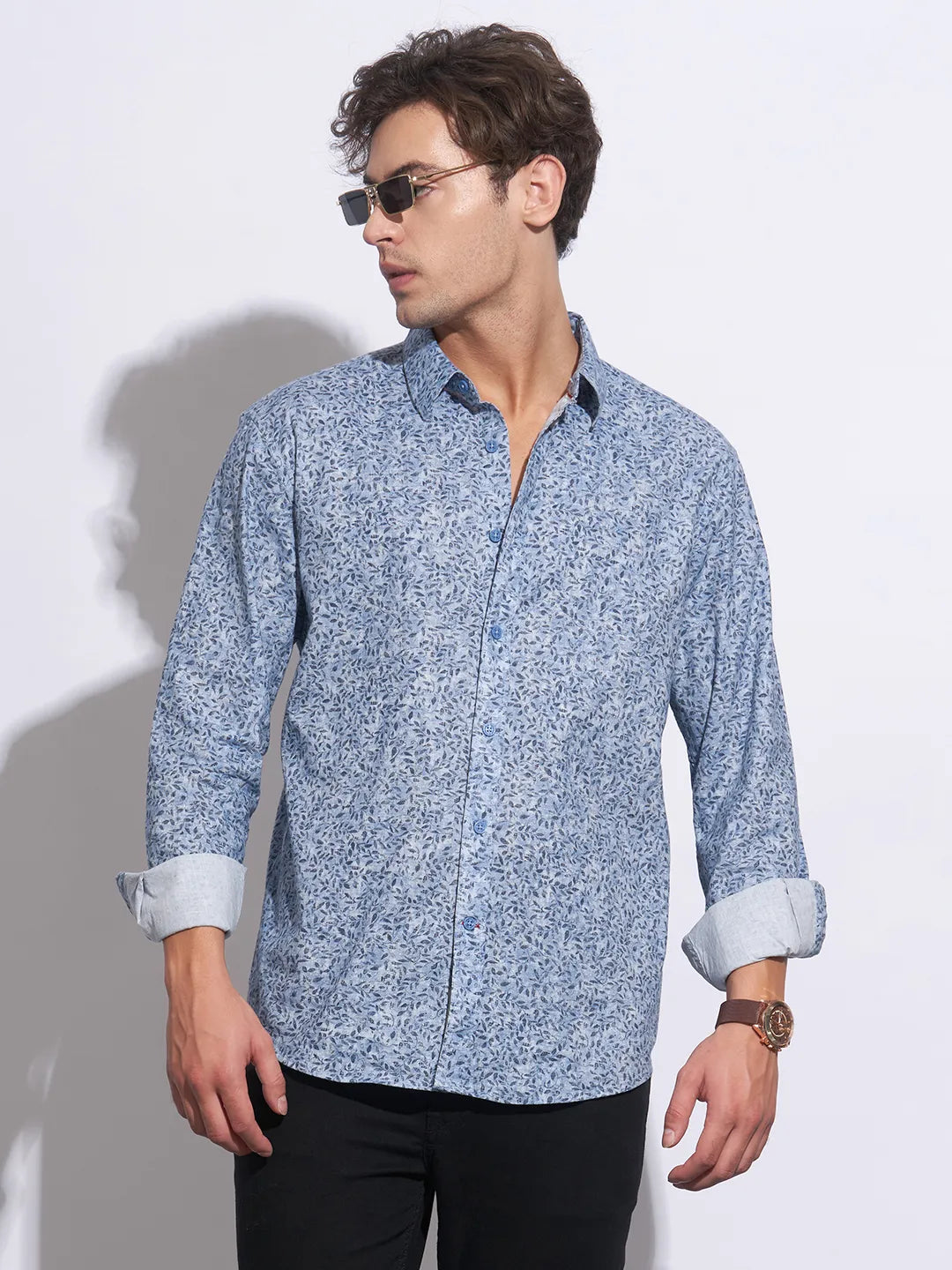 Blue Moderno Fit Regular Collar Long Sleeves Cotton Men's Shirt by Being Human Clothing