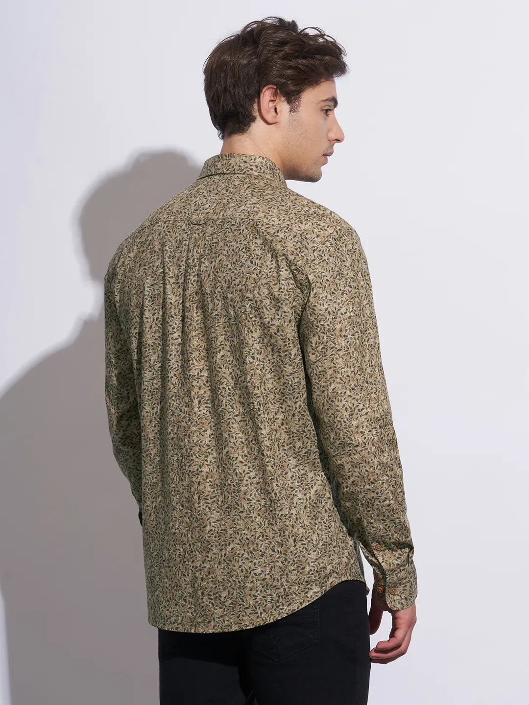 Khaki Moderno Fit Regular Collar Long Sleeves Cotton Men's Shirt by Being Human Clothing