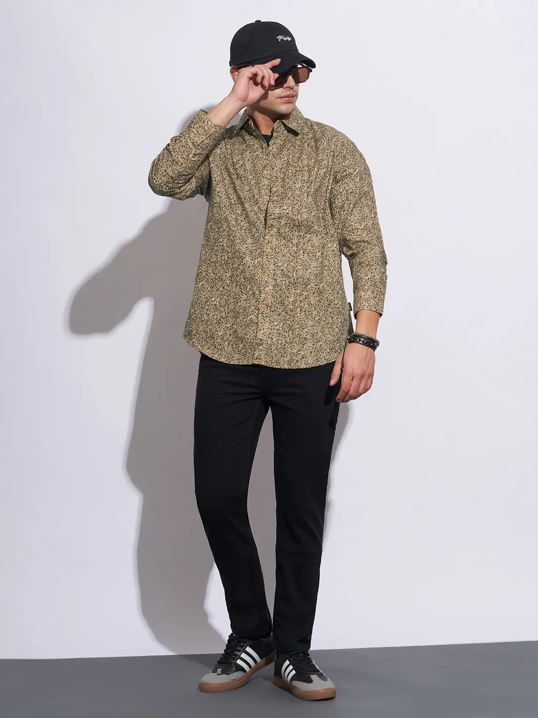 Khaki Moderno Fit Regular Collar Long Sleeves Cotton Men's Shirt by Being Human Clothing