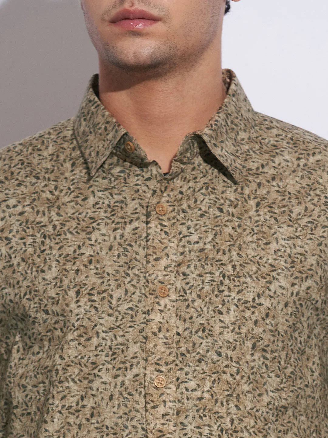 Khaki Moderno Fit Regular Collar Long Sleeves Cotton Men's Shirt by Being Human Clothing