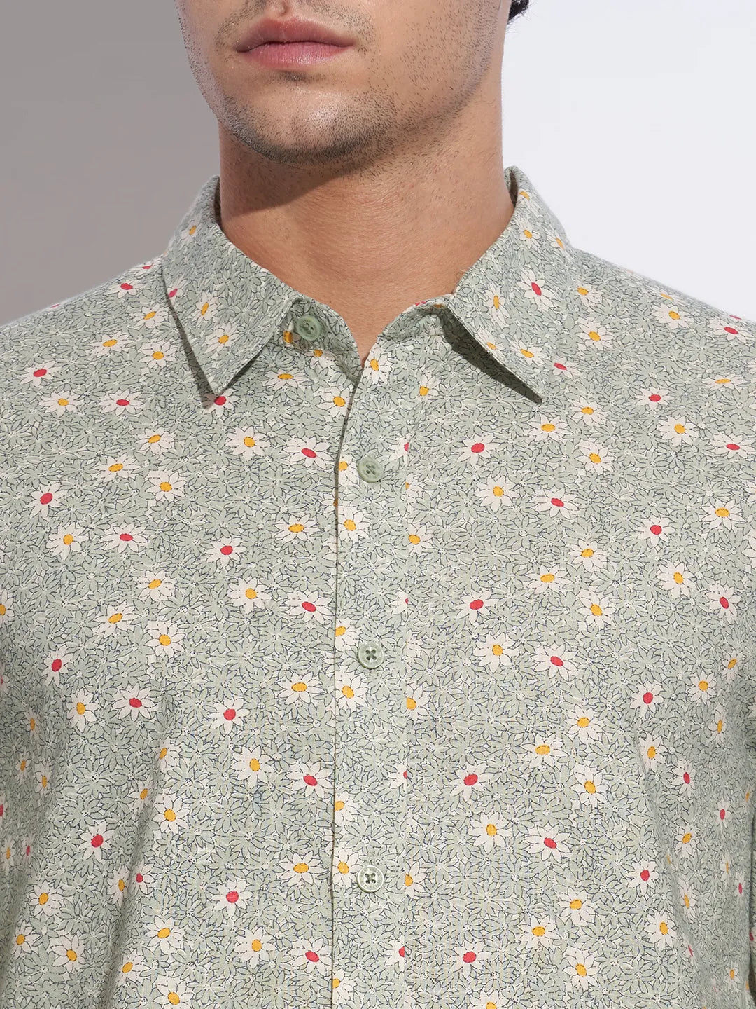 Green Moderno Fit Regular Collar Long Sleeves Cotton Men's Shirt by Being Human Clothing