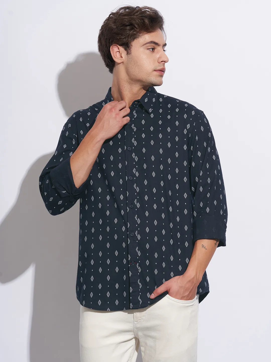 Blue Moderno Fit Regular Collar Long Sleeves Cotton Men's Shirt by Being Human Clothing