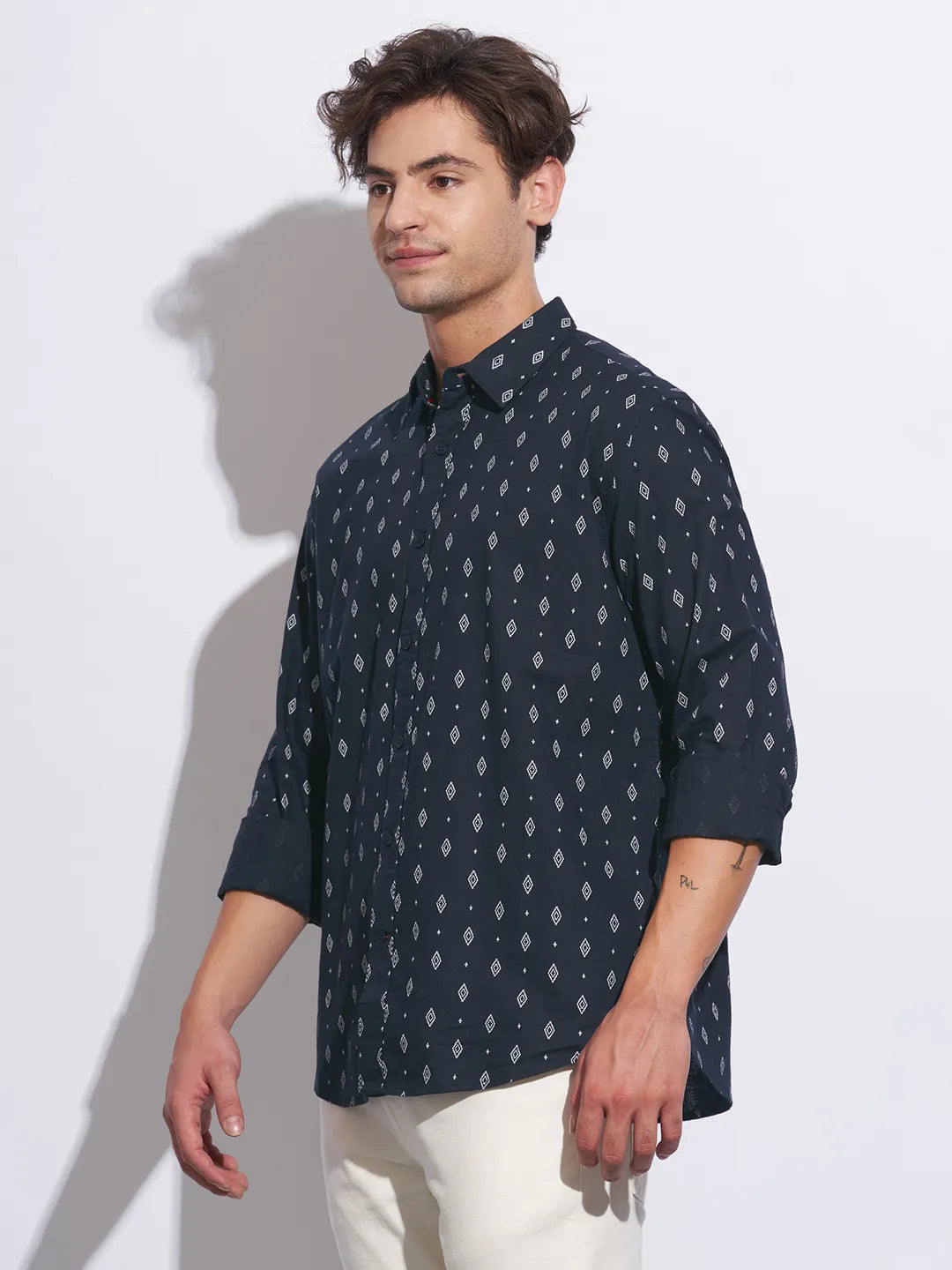 Blue Moderno Fit Regular Collar Long Sleeves Cotton Men's Shirt by Being Human Clothing