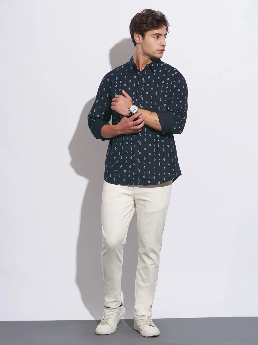 Blue Moderno Fit Regular Collar Long Sleeves Cotton Men's Shirt by Being Human Clothing