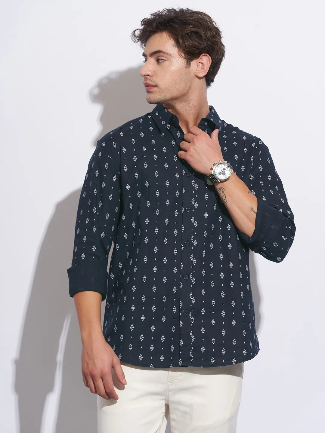 Blue Moderno Fit Regular Collar Long Sleeves Cotton Men's Shirt by Being Human Clothing