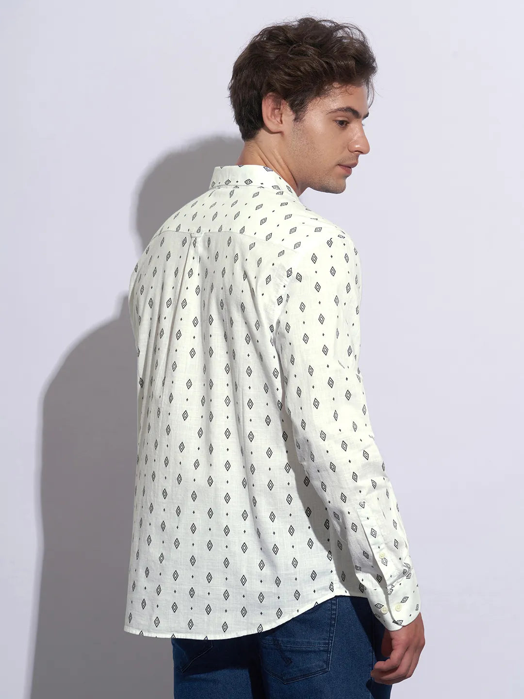 White Moderno Fit Regular Collar Long Sleeves Cotton Men's Shirt by Being Human Clothing