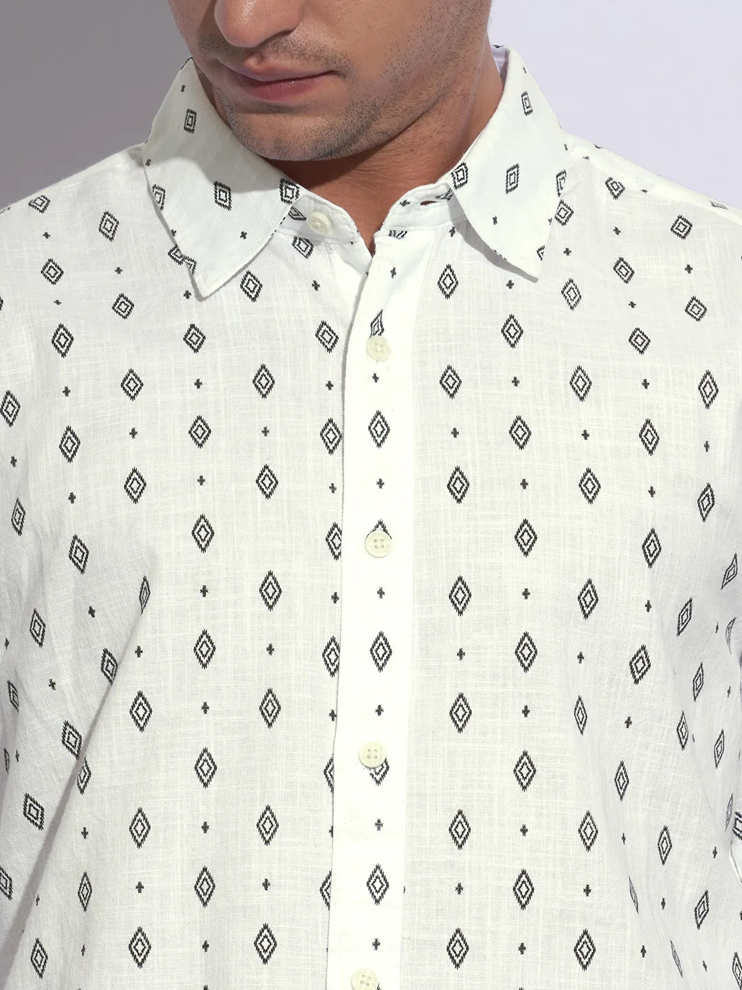 White Moderno Fit Regular Collar Long Sleeves Cotton Men's Shirt by Being Human Clothing