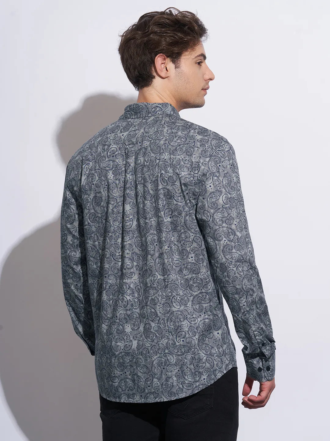 Grey Moderno Fit Regular Collar Long Sleeves Cotton Men's Shirt by Being Human Clothing