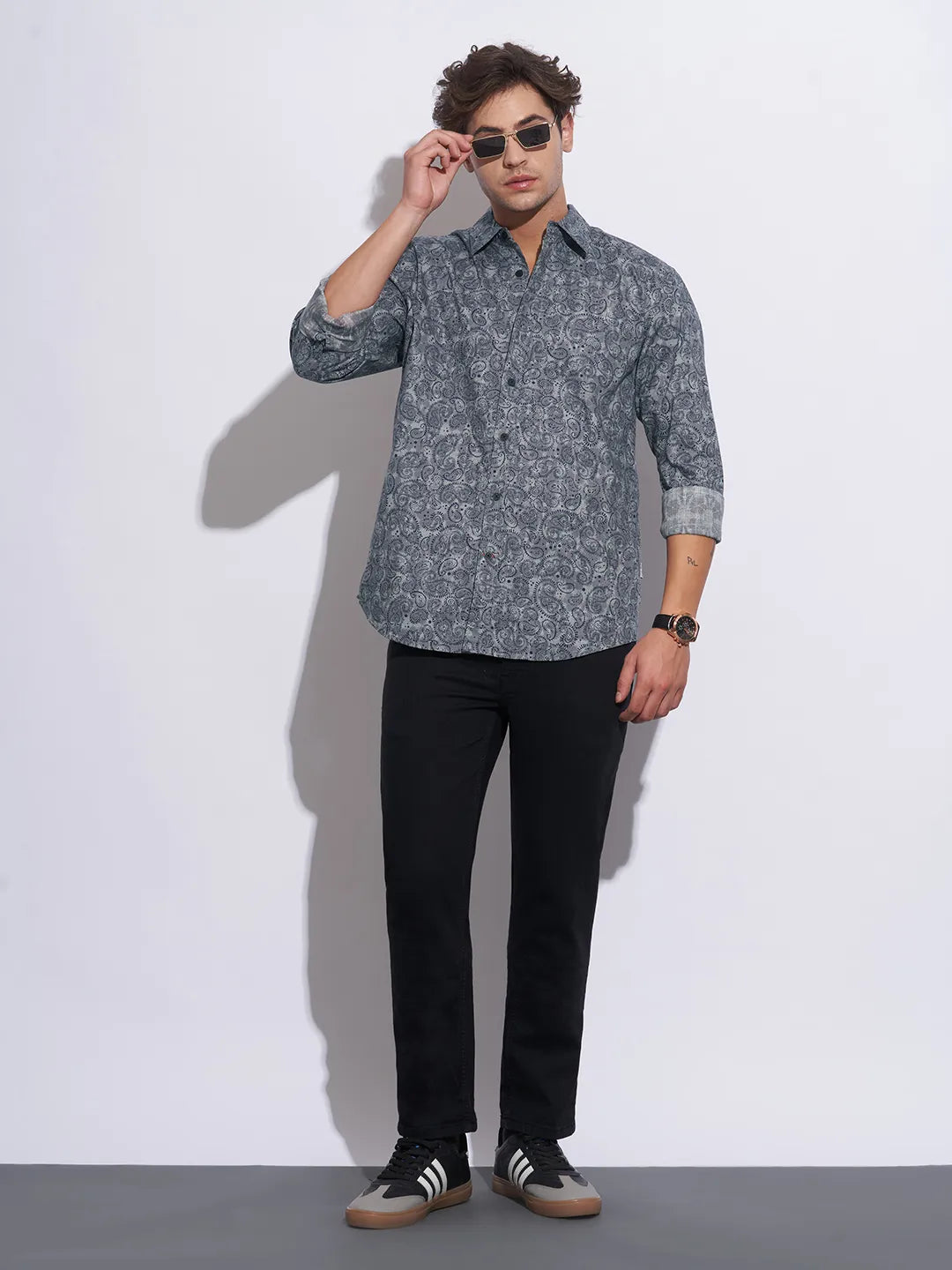 Grey Moderno Fit Regular Collar Long Sleeves Cotton Men's Shirt by Being Human Clothing