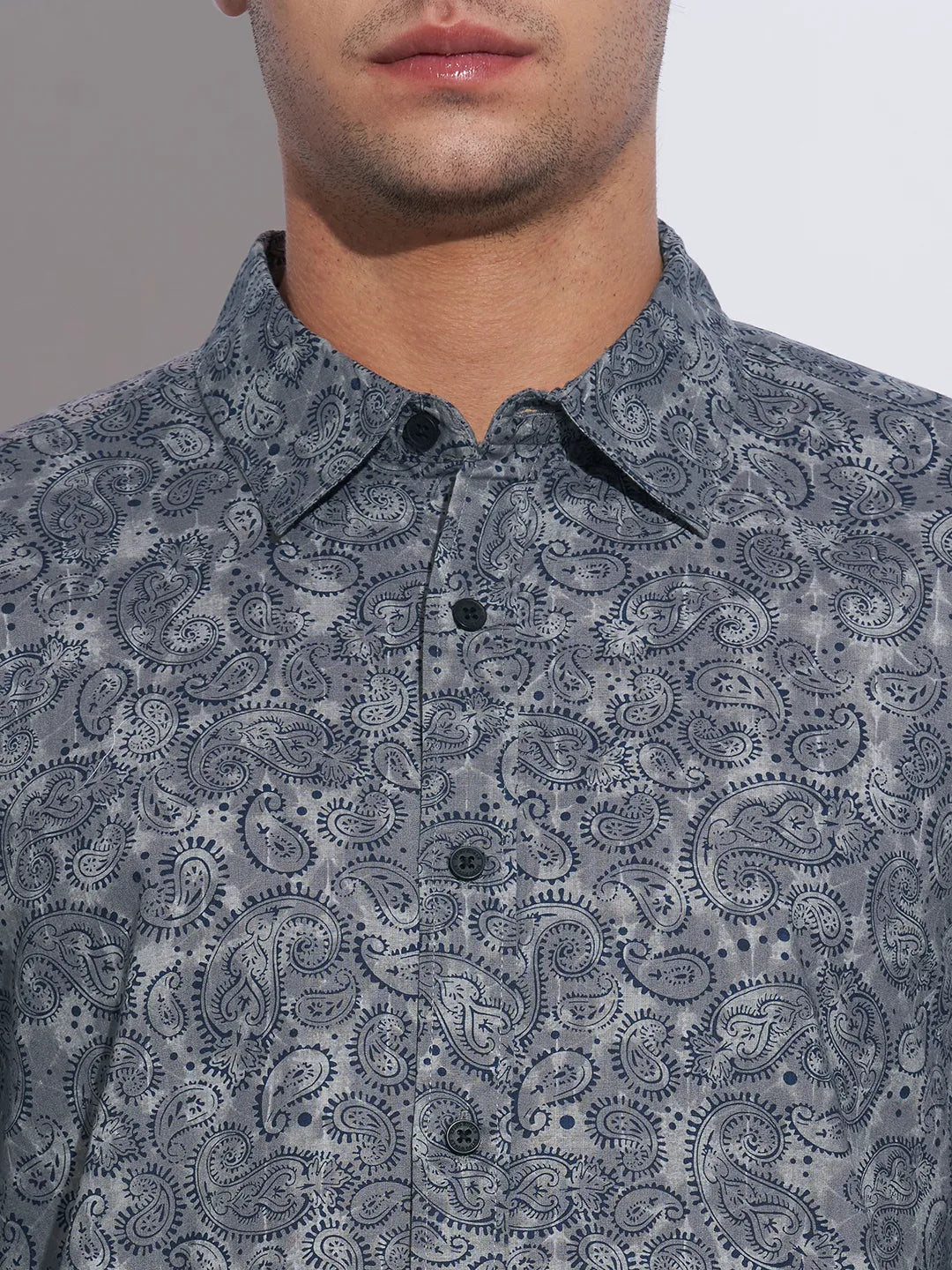 Grey Moderno Fit Regular Collar Long Sleeves Cotton Men's Shirt by Being Human Clothing