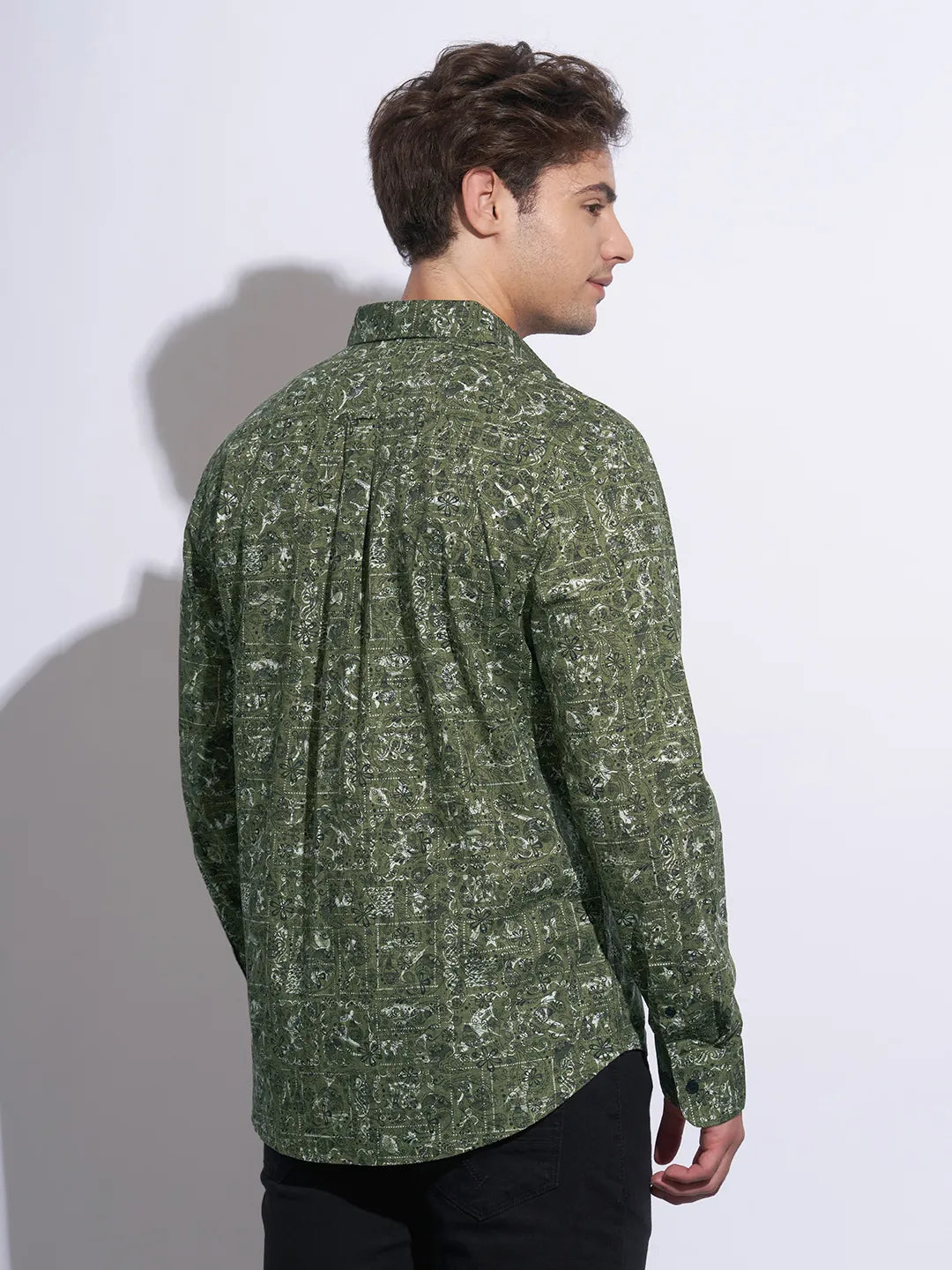 Olive Moderno Fit Regular Collar Long Sleeves Cotton Men's Shirt by Being Human Clothing